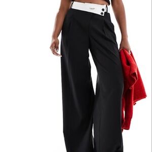 Bershka-Tailored-Women's Black Wide-Leg Pants